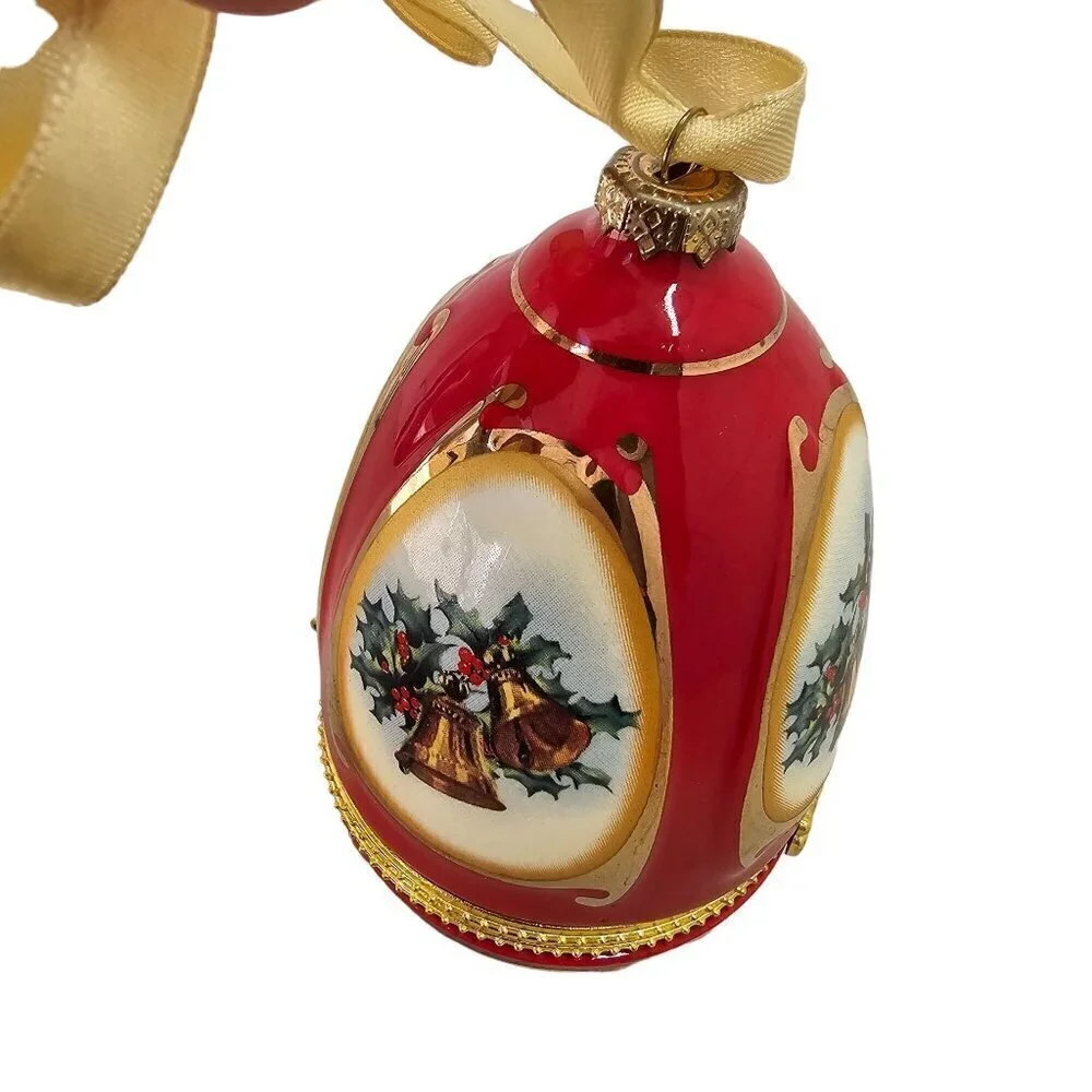 Mr Christmas Red Christmas Gift Box Ceramic Egg Shaped Ornament Gold Latch VTG